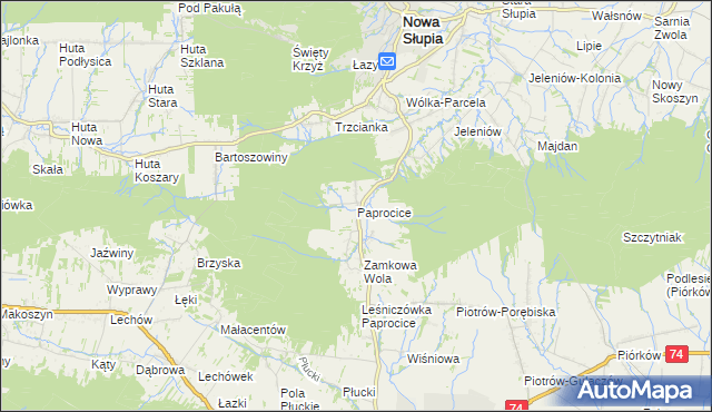 mapa Paprocice, Paprocice na mapie Targeo