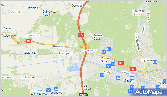 mapa Pawłówek gmina Sicienko, Pawłówek gmina Sicienko na mapie Targeo