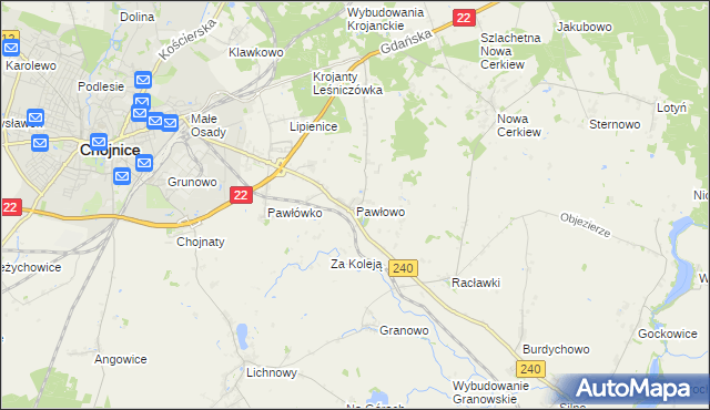 mapa Pawłowo gmina Chojnice, Pawłowo gmina Chojnice na mapie Targeo