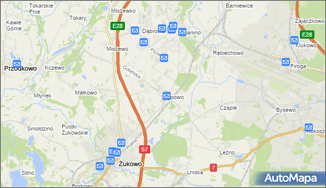mapa Pępowo gmina Żukowo, Pępowo gmina Żukowo na mapie Targeo