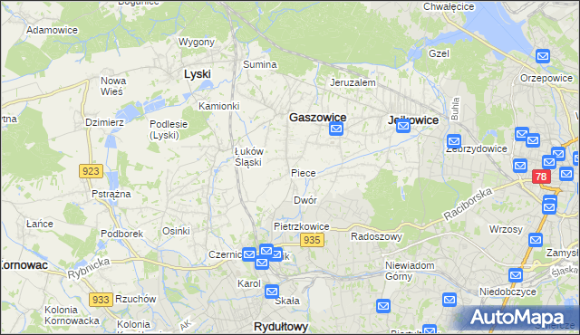 mapa Piece gmina Gaszowice, Piece gmina Gaszowice na mapie Targeo