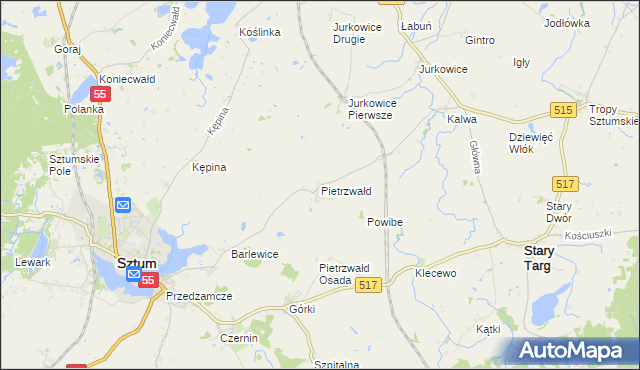 mapa Pietrzwałd gmina Sztum, Pietrzwałd gmina Sztum na mapie Targeo