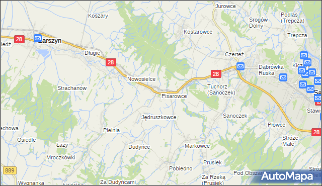mapa Pisarowce, Pisarowce na mapie Targeo