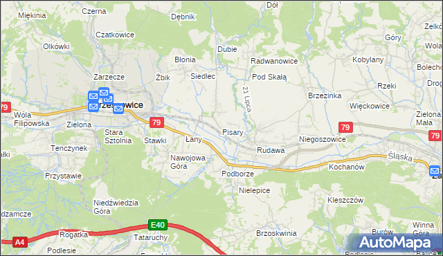 mapa Pisary gmina Zabierzów, Pisary gmina Zabierzów na mapie Targeo