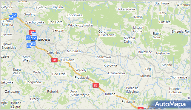 mapa Pisarzowa, Pisarzowa na mapie Targeo