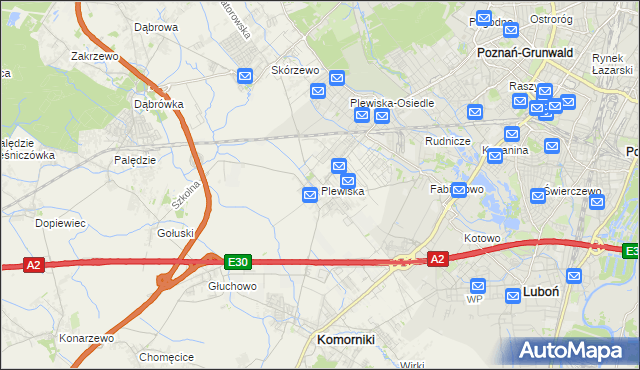 mapa Plewiska gmina Komorniki, Plewiska gmina Komorniki na mapie Targeo