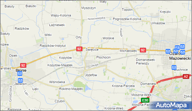 mapa Płochocin gmina Ożarów Mazowiecki, Płochocin gmina Ożarów Mazowiecki na mapie Targeo