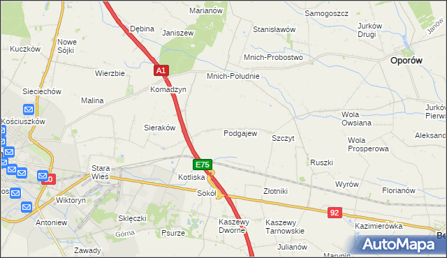 mapa Podgajew gmina Oporów, Podgajew gmina Oporów na mapie Targeo