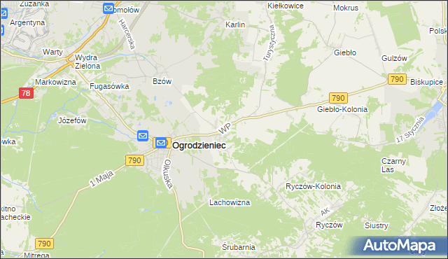 mapa Podzamcze gmina Ogrodzieniec, Podzamcze gmina Ogrodzieniec na mapie Targeo