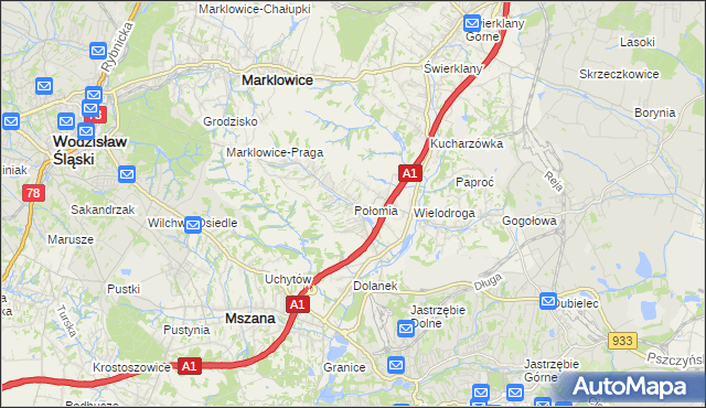 mapa Połomia gmina Mszana, Połomia gmina Mszana na mapie Targeo