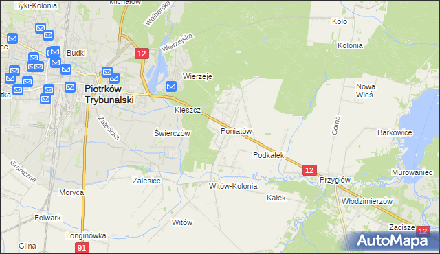 mapa Poniatów gmina Sulejów, Poniatów gmina Sulejów na mapie Targeo