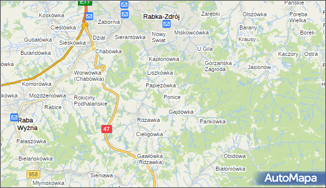 mapa Ponice, Ponice na mapie Targeo