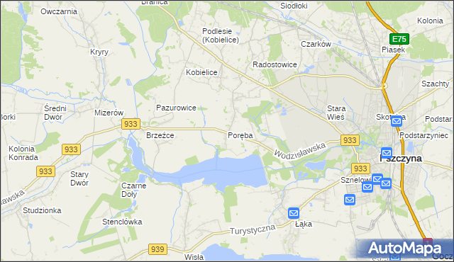 mapa Poręba gmina Pszczyna, Poręba gmina Pszczyna na mapie Targeo
