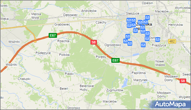mapa Poręby gmina Zduńska Wola, Poręby gmina Zduńska Wola na mapie Targeo