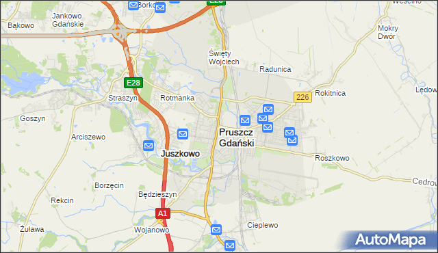 mapa Pruszcz Gdański, Pruszcz Gdański na mapie Targeo