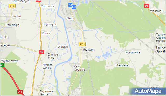 mapa Przywory gmina Tarnów Opolski, Przywory gmina Tarnów Opolski na mapie Targeo