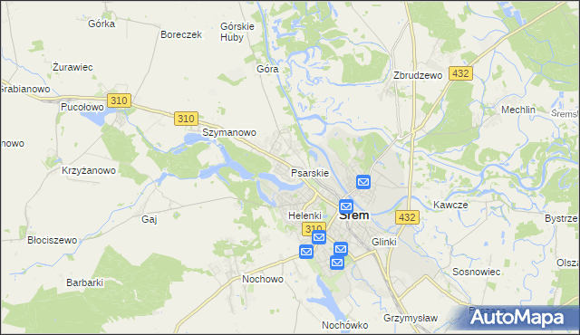 mapa Psarskie gmina Śrem, Psarskie gmina Śrem na mapie Targeo