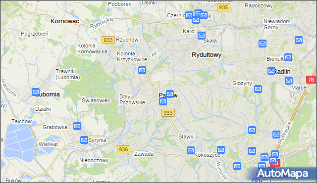 mapa Pszów, Pszów na mapie Targeo