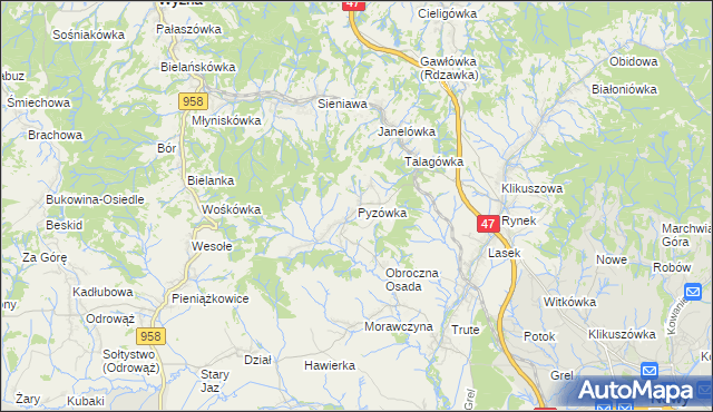 mapa Pyzówka, Pyzówka na mapie Targeo