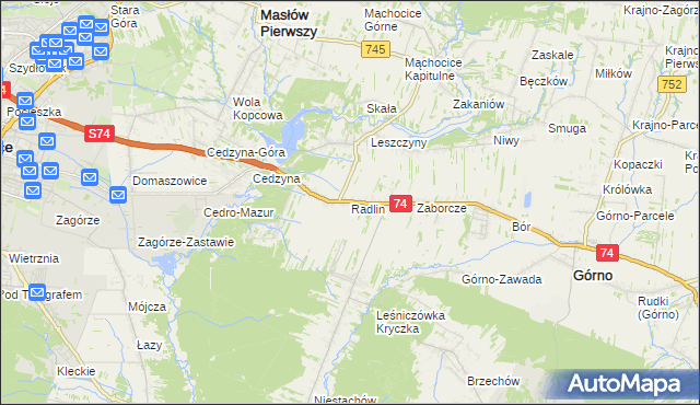 mapa Radlin gmina Górno, Radlin gmina Górno na mapie Targeo