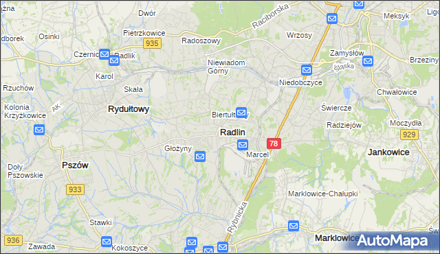 mapa Radlin powiat wodzisławski, Radlin powiat wodzisławski na mapie Targeo