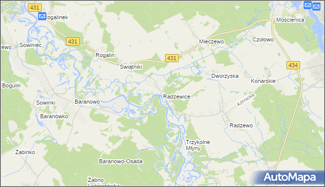 mapa Radzewice, Radzewice na mapie Targeo