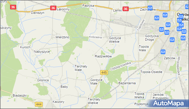 mapa Radziwiłłów gmina Ostrów Wielkopolski, Radziwiłłów gmina Ostrów Wielkopolski na mapie Targeo