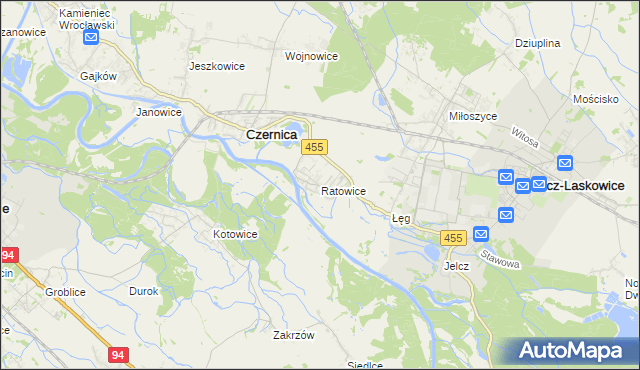 mapa Ratowice gmina Czernica, Ratowice gmina Czernica na mapie Targeo