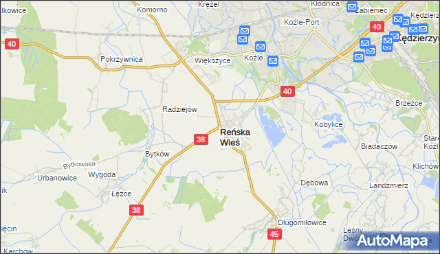 mapa Reńska Wieś powiat kędzierzyńsko-kozielski, Reńska Wieś powiat kędzierzyńsko-kozielski na mapie Targeo
