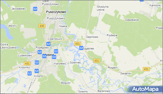 mapa Rogalinek, Rogalinek na mapie Targeo