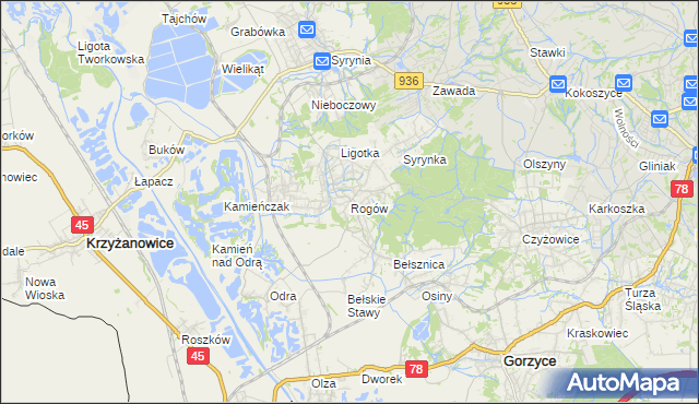 mapa Rogów gmina Gorzyce, Rogów gmina Gorzyce na mapie Targeo