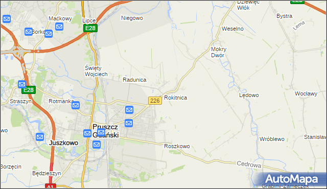 mapa Rokitnica gmina Pruszcz Gdański, Rokitnica gmina Pruszcz Gdański na mapie Targeo