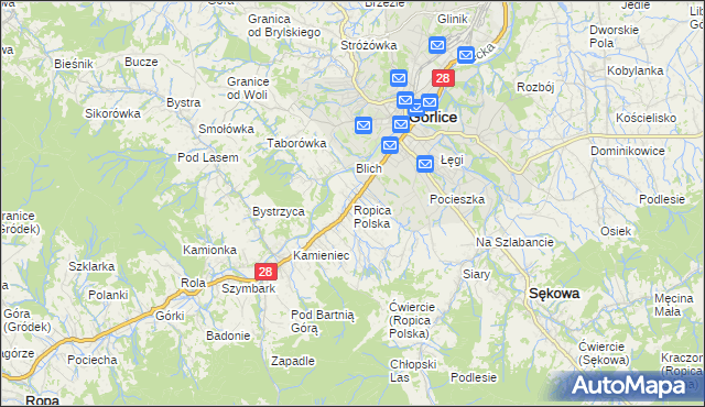 mapa Ropica Polska, Ropica Polska na mapie Targeo
