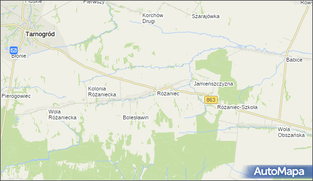mapa Różaniec gmina Tarnogród, Różaniec gmina Tarnogród na mapie Targeo