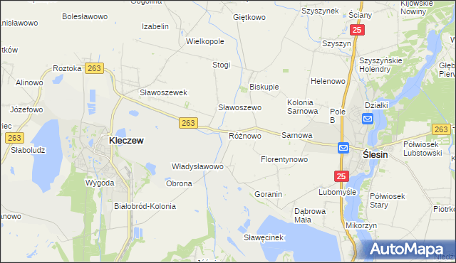 mapa Różnowo gmina Ślesin, Różnowo gmina Ślesin na mapie Targeo
