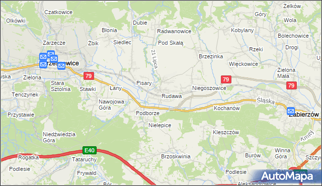 mapa Rudawa gmina Zabierzów, Rudawa gmina Zabierzów na mapie Targeo