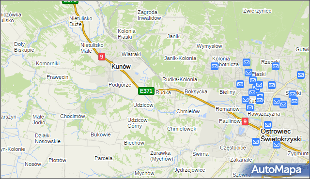 mapa Rudka gmina Kunów, Rudka gmina Kunów na mapie Targeo
