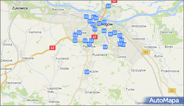 mapa Ruszowice gmina Głogów, Ruszowice gmina Głogów na mapie Targeo