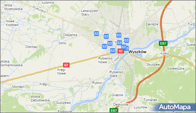 mapa Rybienko Nowe, Rybienko Nowe na mapie Targeo