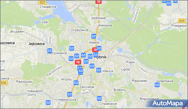 mapa Rybnika, Rybnik na mapie Targeo