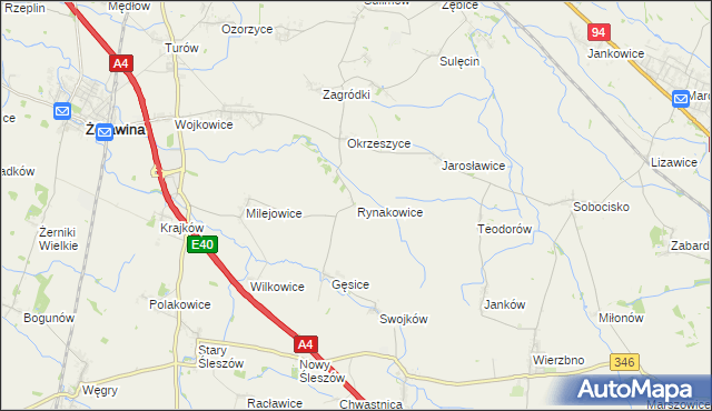 mapa Rynakowice, Rynakowice na mapie Targeo