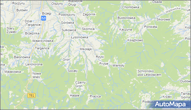 mapa Rzyki, Rzyki na mapie Targeo