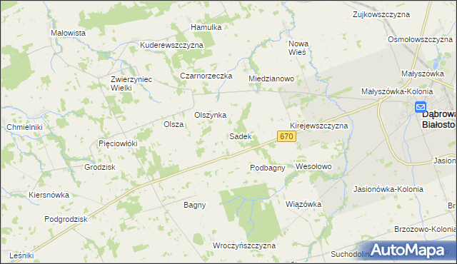 mapa Sadek gmina Dąbrowa Białostocka, Sadek gmina Dąbrowa Białostocka na mapie Targeo