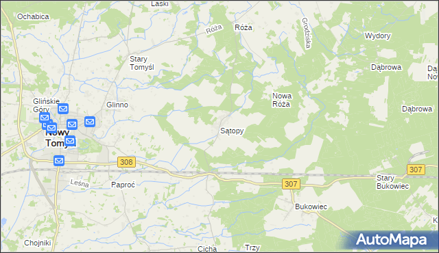 mapa Sątopy gmina Nowy Tomyśl, Sątopy gmina Nowy Tomyśl na mapie Targeo
