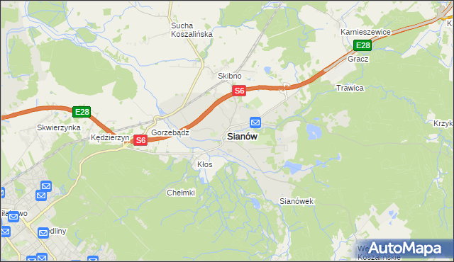 mapa Sianów, Sianów na mapie Targeo