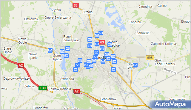 mapa Siedlce, Siedlce na mapie Targeo