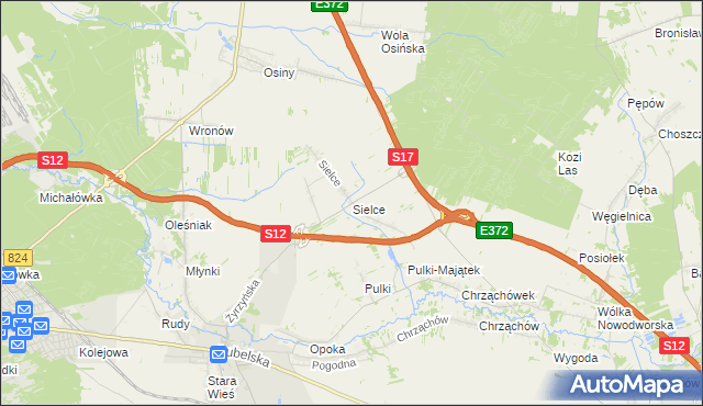 mapa Sielce gmina Końskowola, Sielce gmina Końskowola na mapie Targeo
