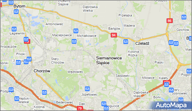 mapa Siemianowice Śląskie, Siemianowice Śląskie na mapie Targeo