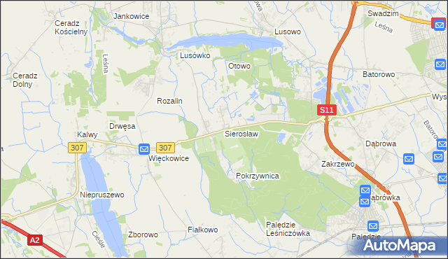 mapa Sierosław gmina Tarnowo Podgórne, Sierosław gmina Tarnowo Podgórne na mapie Targeo