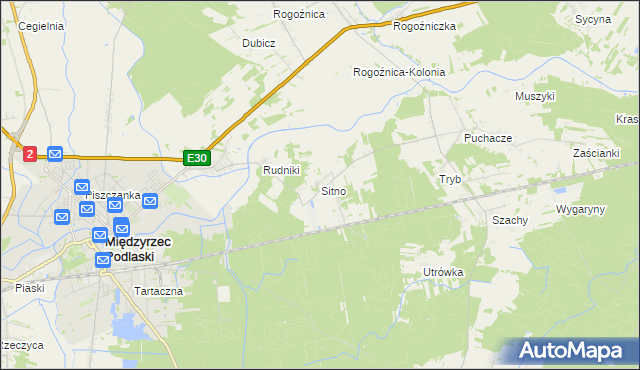mapa Sitno gmina Międzyrzec Podlaski, Sitno gmina Międzyrzec Podlaski na mapie Targeo